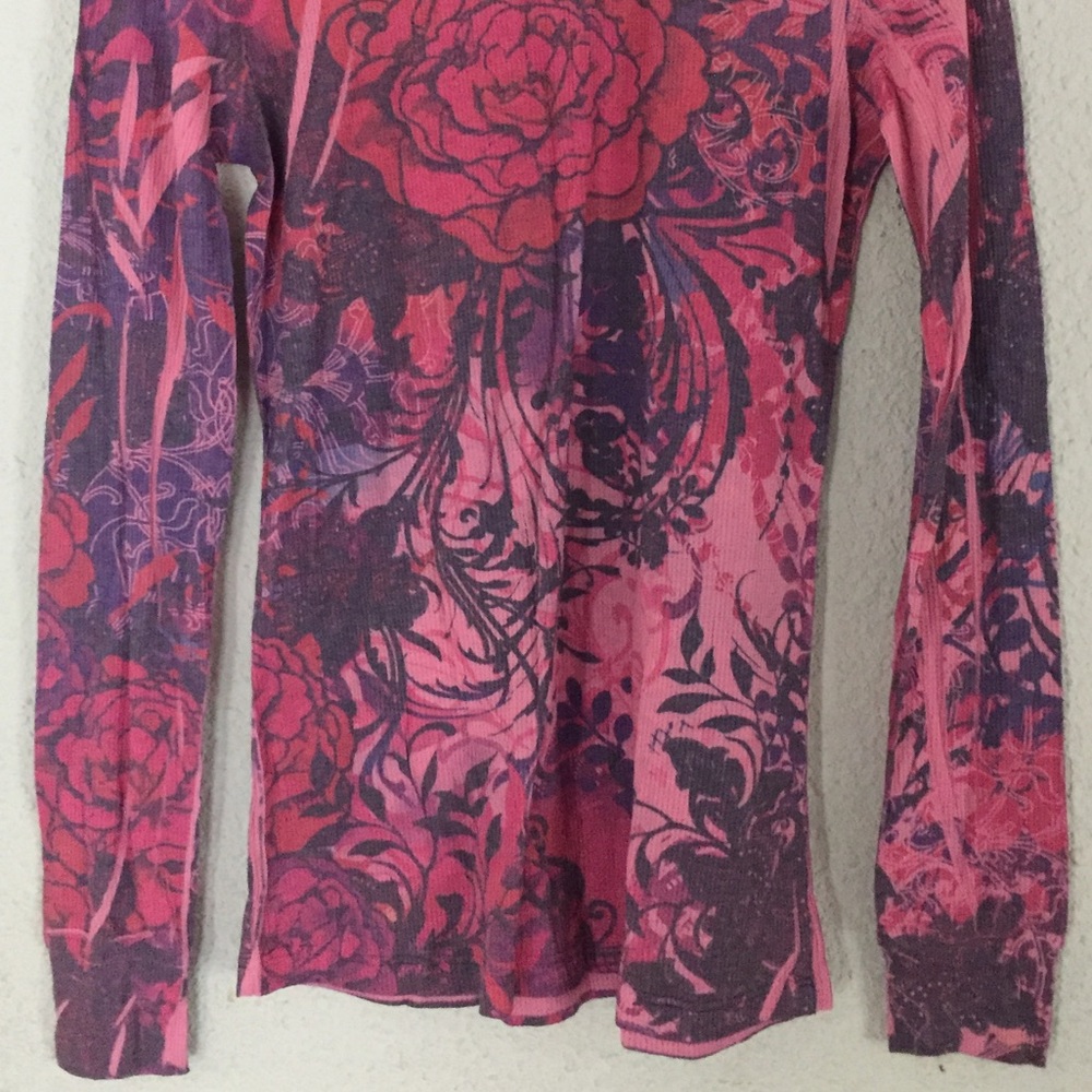 FLEURISH SZ L PINK FLORAL LONG SLEEVE THERMAL TOP - Picture 2 of 6